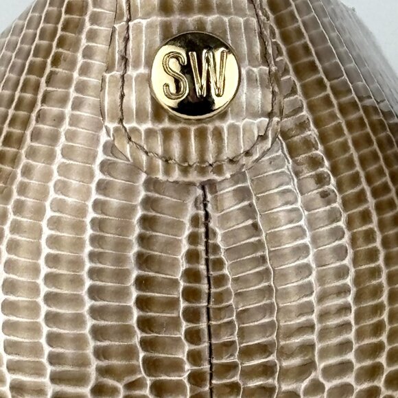 Stuart Weitzman Lizard-Embossed Leather Peep Toe Pumps – Made in Spain. 7M - Picture 7 of 14